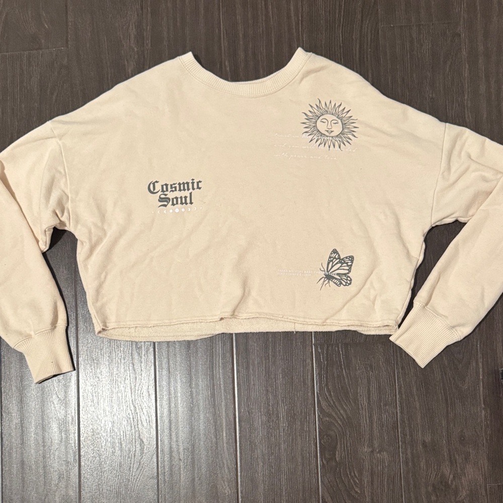 Hollister Beige Sweatshirt with Sun and Butterfly